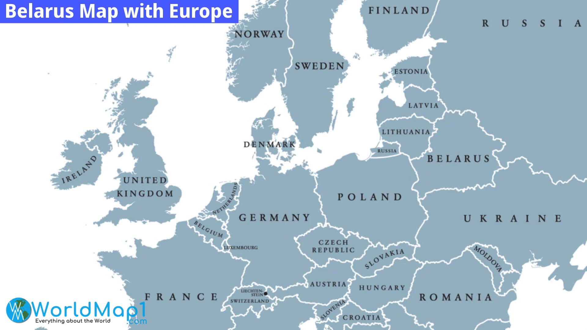 Carte des frontieres de la Bielorussie avec l'Europe